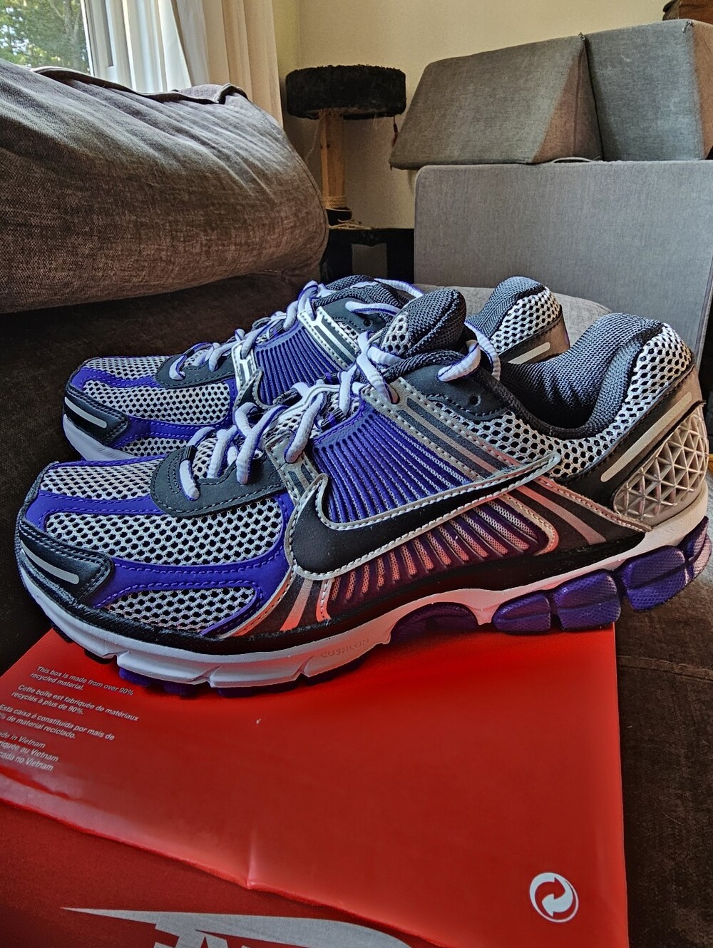 Nike Zoom Vomero 5 shoes in Metallic Silver and Court Purple Mens 9.5